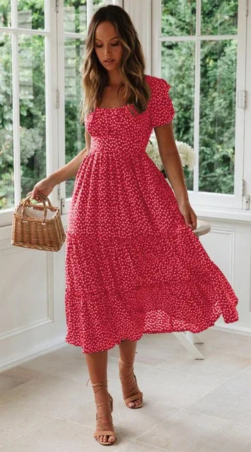 Vestidos Vintage Vintage Print Puff Sleeve summer Beach sweet dresses Casual Square collar floral maxi long dress 2023 festa - Seprincess