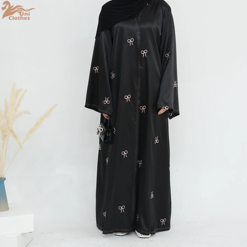 Ramadan Dubai Black Muslim Cardigan for Women Butterfly Embroidery Open Abaya Dress Luxury Islam Party Turkey Modest Kaftan Robe - Seprincess