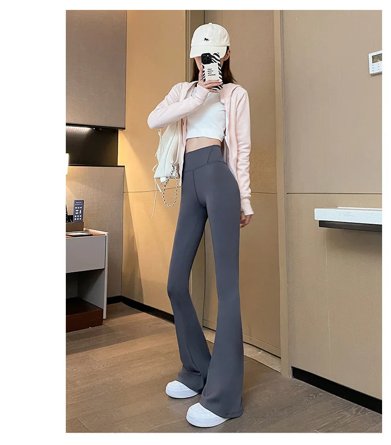 2025 New Women's Flare Leggings High Waist Wide Leg Yoga Pants Slim Seamless Fitness Workout Tights Gym Sports Trousers Clothing