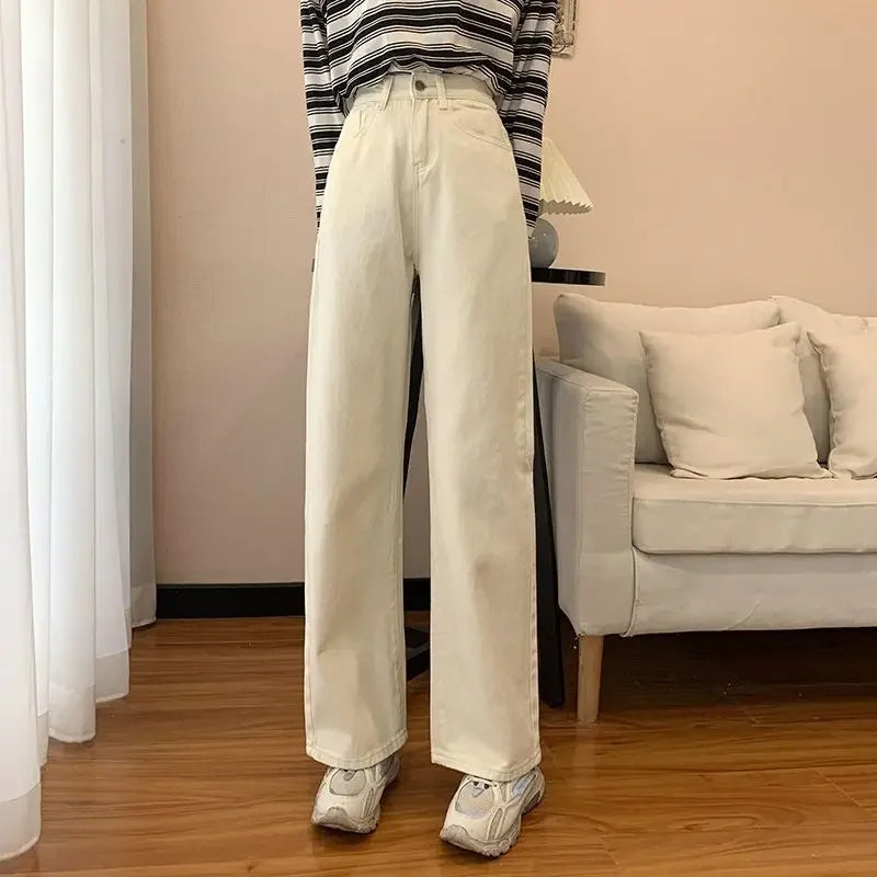 Petite Straight-Leg Jeans Women's Vintage High-Waisted Loose-Fit Bell Bottoms Autumn Season New Style Taller Legging Pants