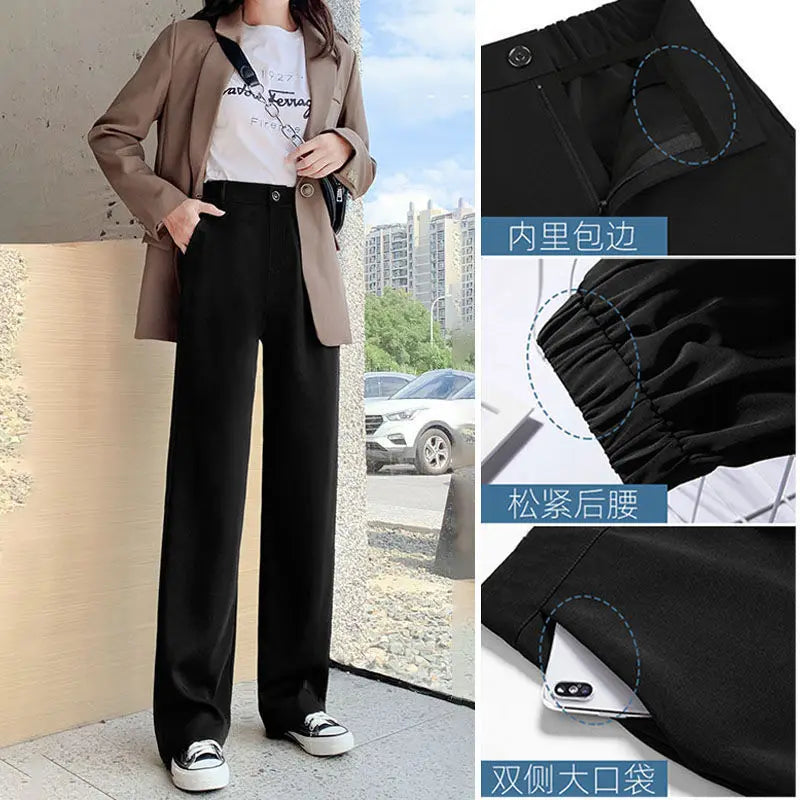 Women Solid Color Straight Pants Spring Autumn Casual Long Pants With Elastic waist Female Basic OL Full Trousers