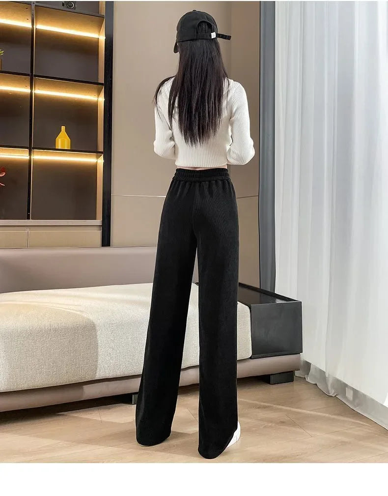 Women's Narrow-Legged Fleece-Lined Bell Bottoms Casual Straight-Leg Pants Trendy Autumn Winter 2023 Slimming Draped Cotton Velve