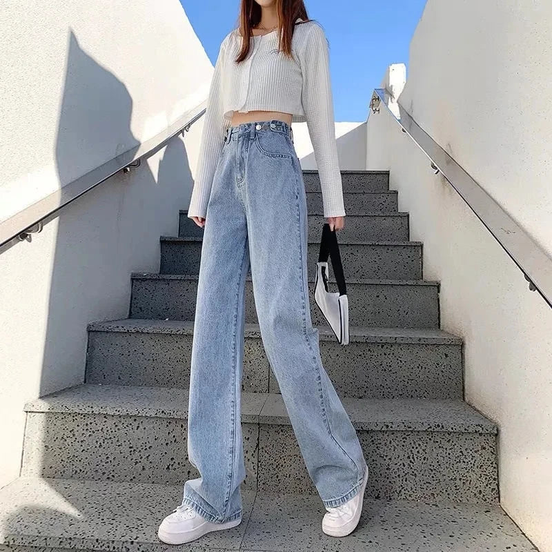 Straight Velvet Lined Baggy Jeans Pants Women Warm Plush Wide Leg Vaqueros Pantalones Thick Loose Vintage Winter Denim Trousers