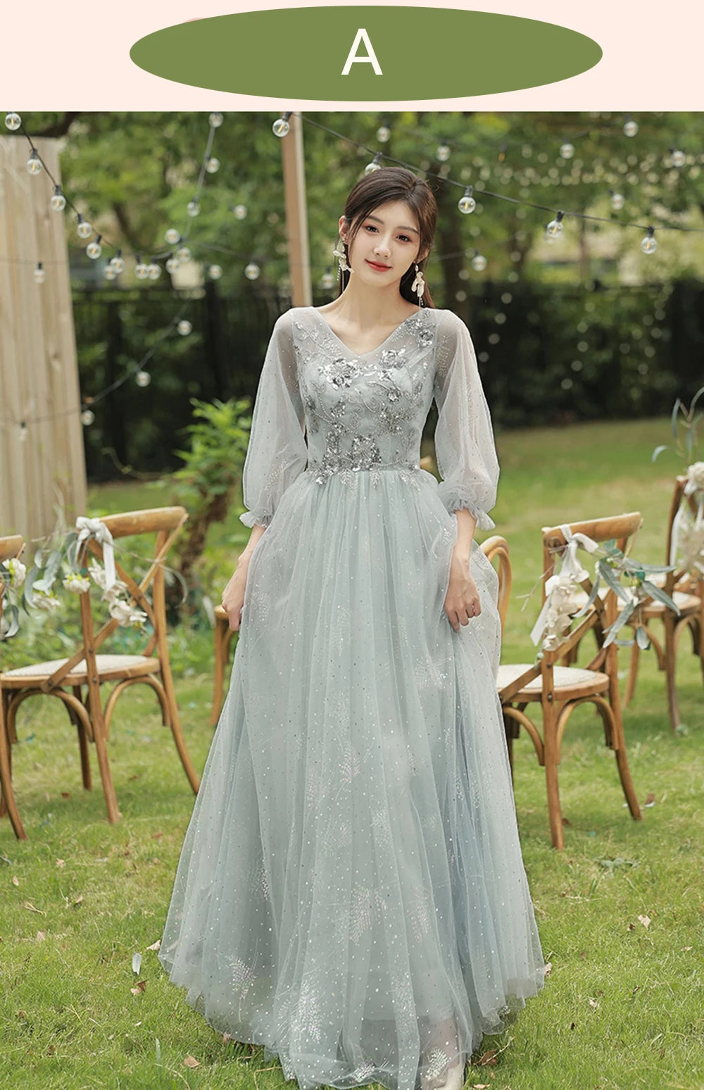 4 Styles Grey Bridesmaid Dress Women's Elegant V-neck Sequins Shawl Collar Slim A-line Gown Light Luxury Wedding Party Vestido - Seprincess