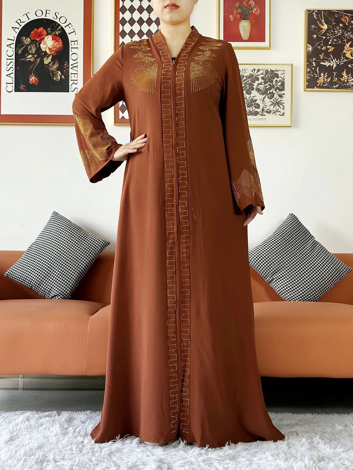 New Women Elegant Dress Chiffon Open Abaya with Zipper Muslim Women Dress Islamic Clothing Cardigan Abaya Women Muslim Dress