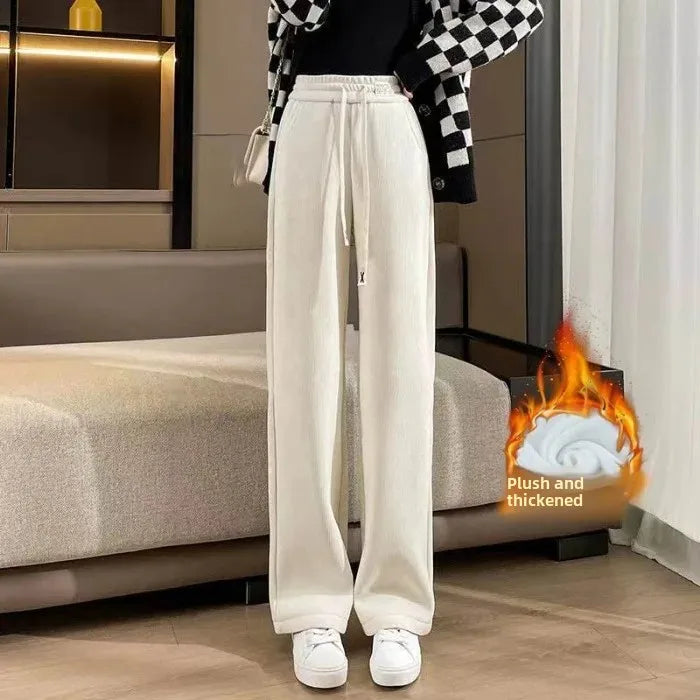 Women's Narrow-Legged Fleece-Lined Bell Bottoms Casual Straight-Leg Pants Trendy Autumn Winter 2023 Slimming Draped Cotton Velve