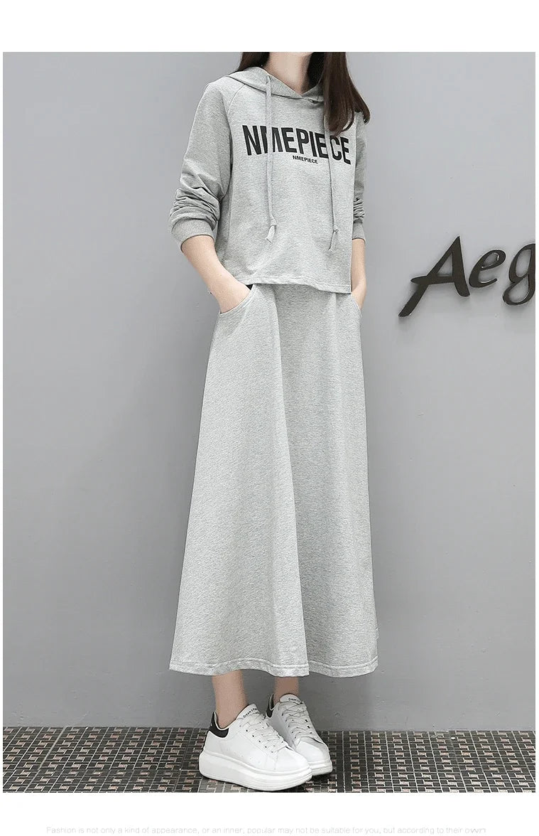 Women's Spring Autumn 2023 New Style Slimming Sweatshirt Dress Two-piece Suit Age-reducing Belly-covering Clothing - Seprincess