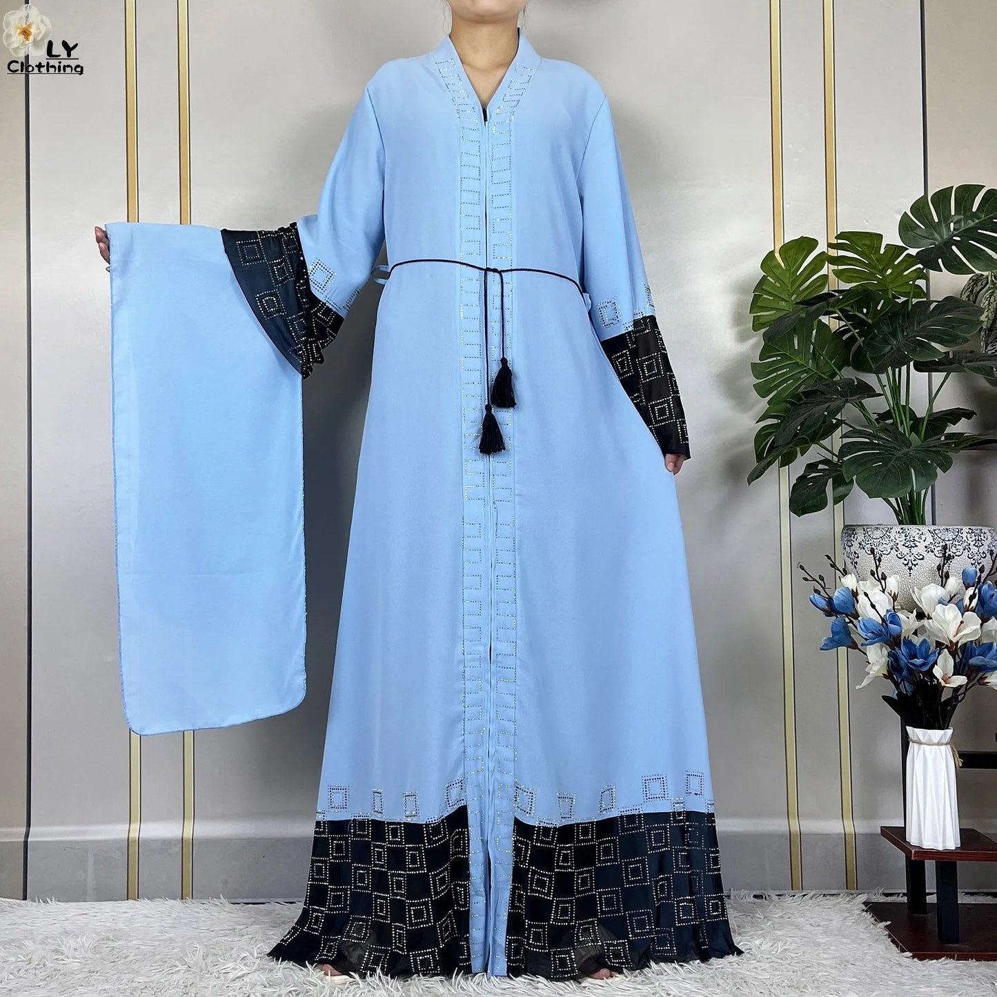 2024 For Women Elegant Dresses Dubai Party Outfits Long Sleeved Chiffon Dashiki Muslim Women Robe Open African Abaya Clothing