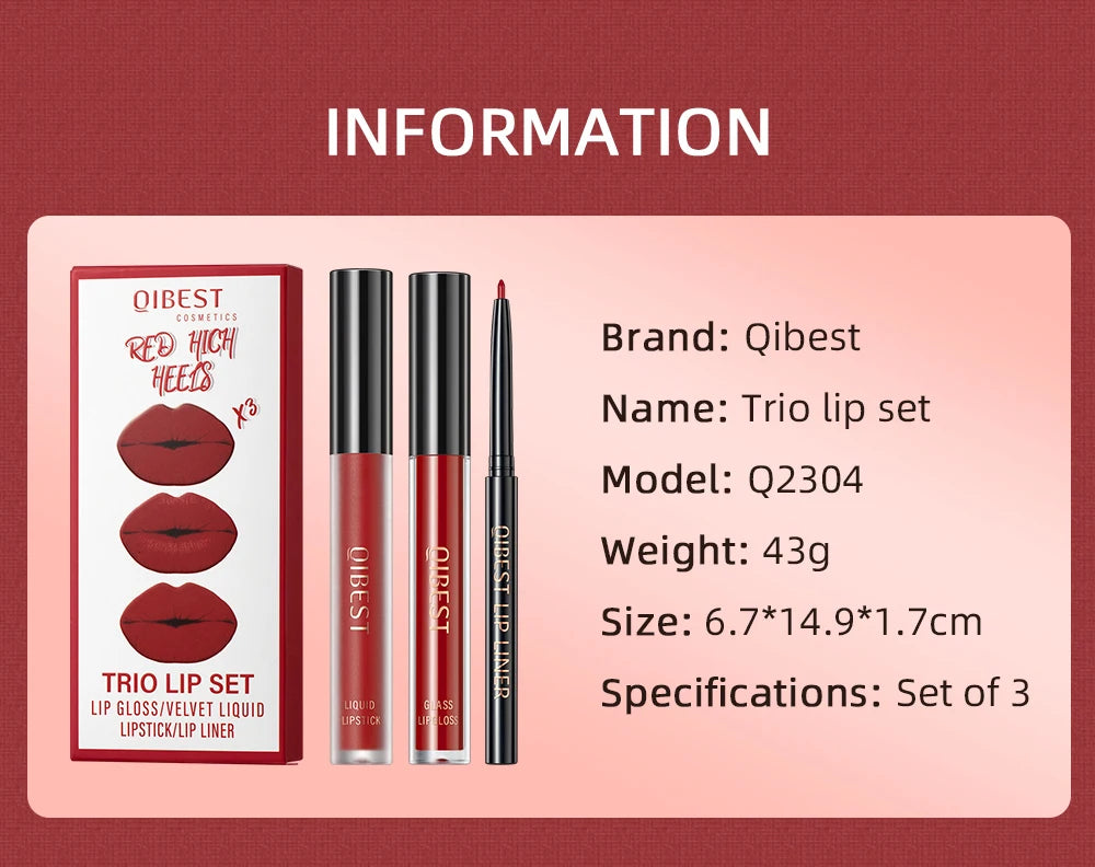 3pcs Matte Liquid Lipstick+Lip Liner Set Lip Glaze Makeup Nude Black Red Velvet Lip Gloss Long Lasting Lip Tint Cosmetics Kits - Seprincess