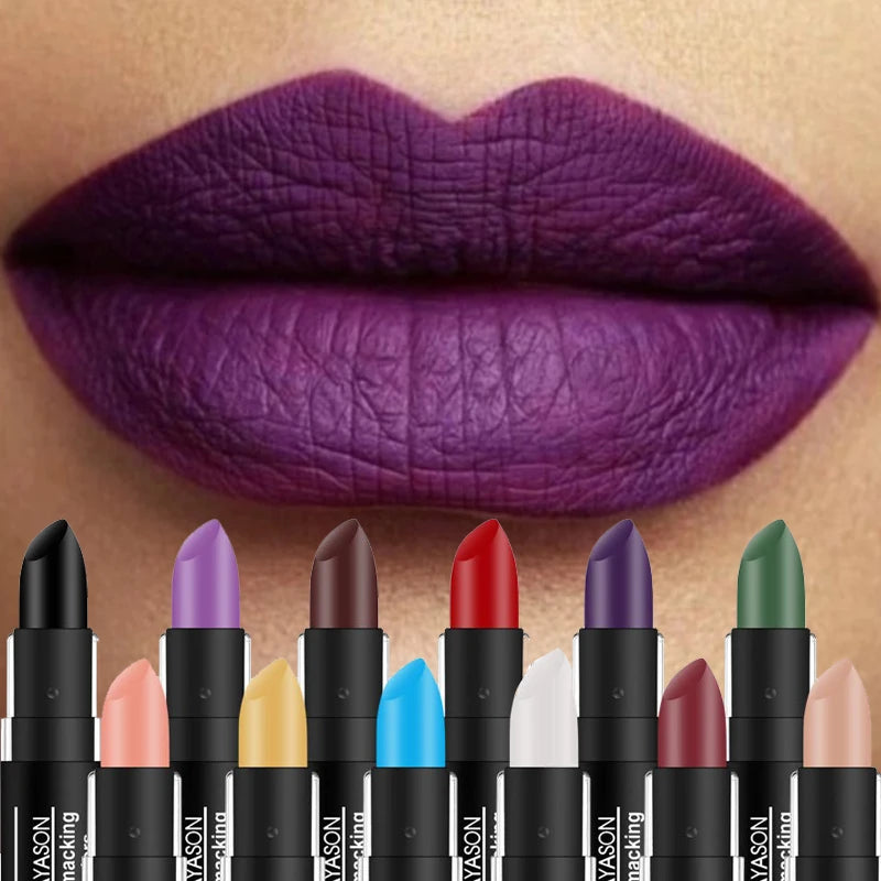 Waterproof Velvet Matte Lipstick Lasting Black White Purple Pigment Lipstick Christmas Halloween Vampire Red Party Lip Cosmetics - Seprincess