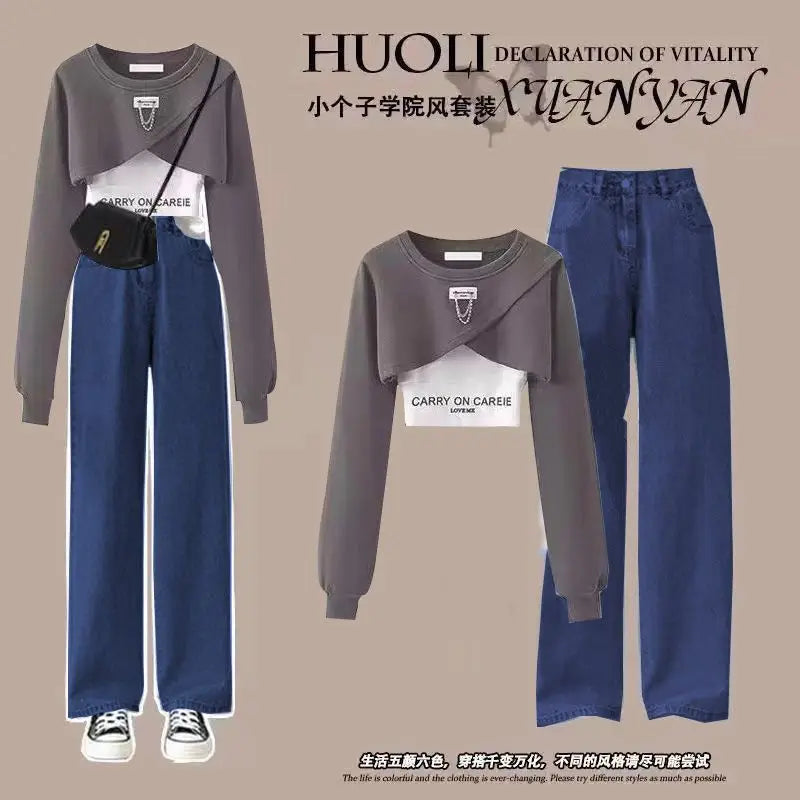 Spring and Autumn Set Women's 2024 Korean Loose Fashion Top Casual Work Pants Age Reducing Three Piece Set - Seprincess