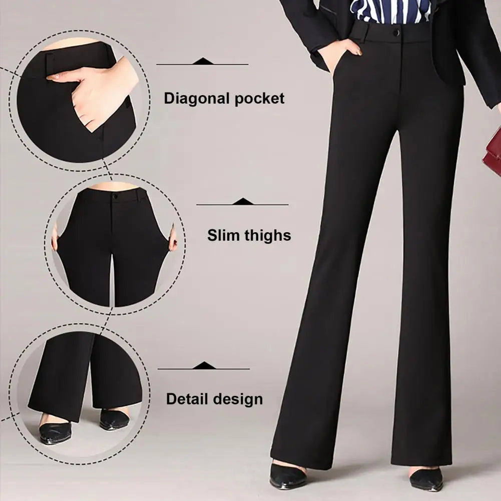 Korean Fashion Simplicity Women Flare Pants High Waist Slim Long Trousers Women Elegant Office Lady Vintage Straight Suit Pants