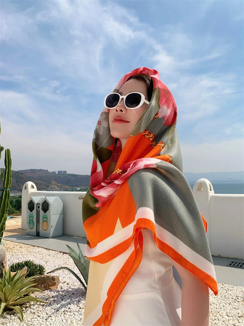 HOT 130x130cm large Velvet Texture Squar Travel Scarf Beach Dress Bikini Sarong Wrap Women Brazilian Swimsuit Bathing Cover-ups