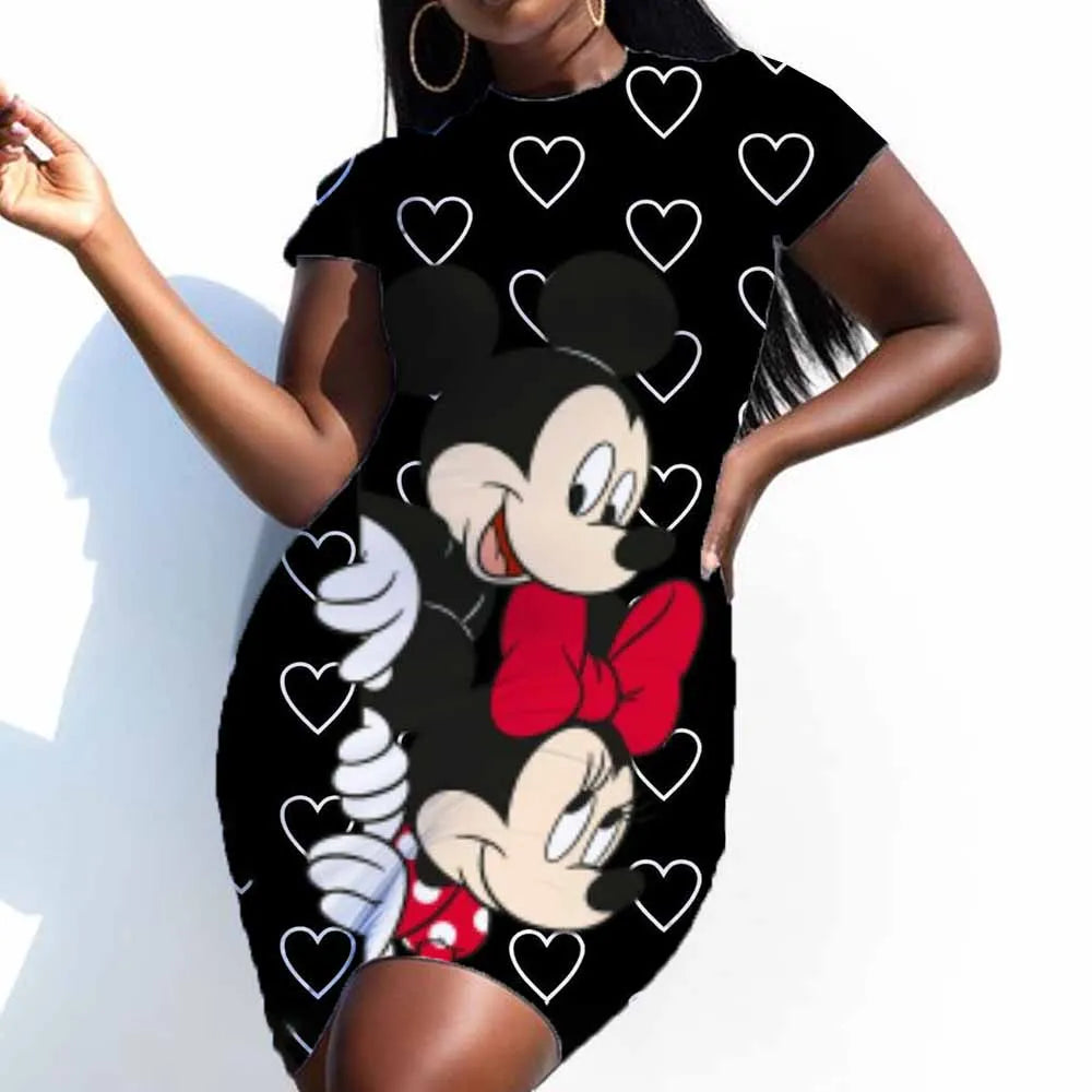 Summer Women Disney Minnie Mouse Bag Hip Tight Mini Dress 2024 Sundress Sexy Bodycon Large 5xL Club Short Sleeve Dress - Seprincess