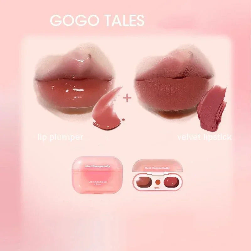 GOGO TALES Double Lip Gloss Mirror Finish Nude Color Korean Lipstick Matte Non-Sticky Lip Mud Long-Lasting Vegan Makeup - Seprincess