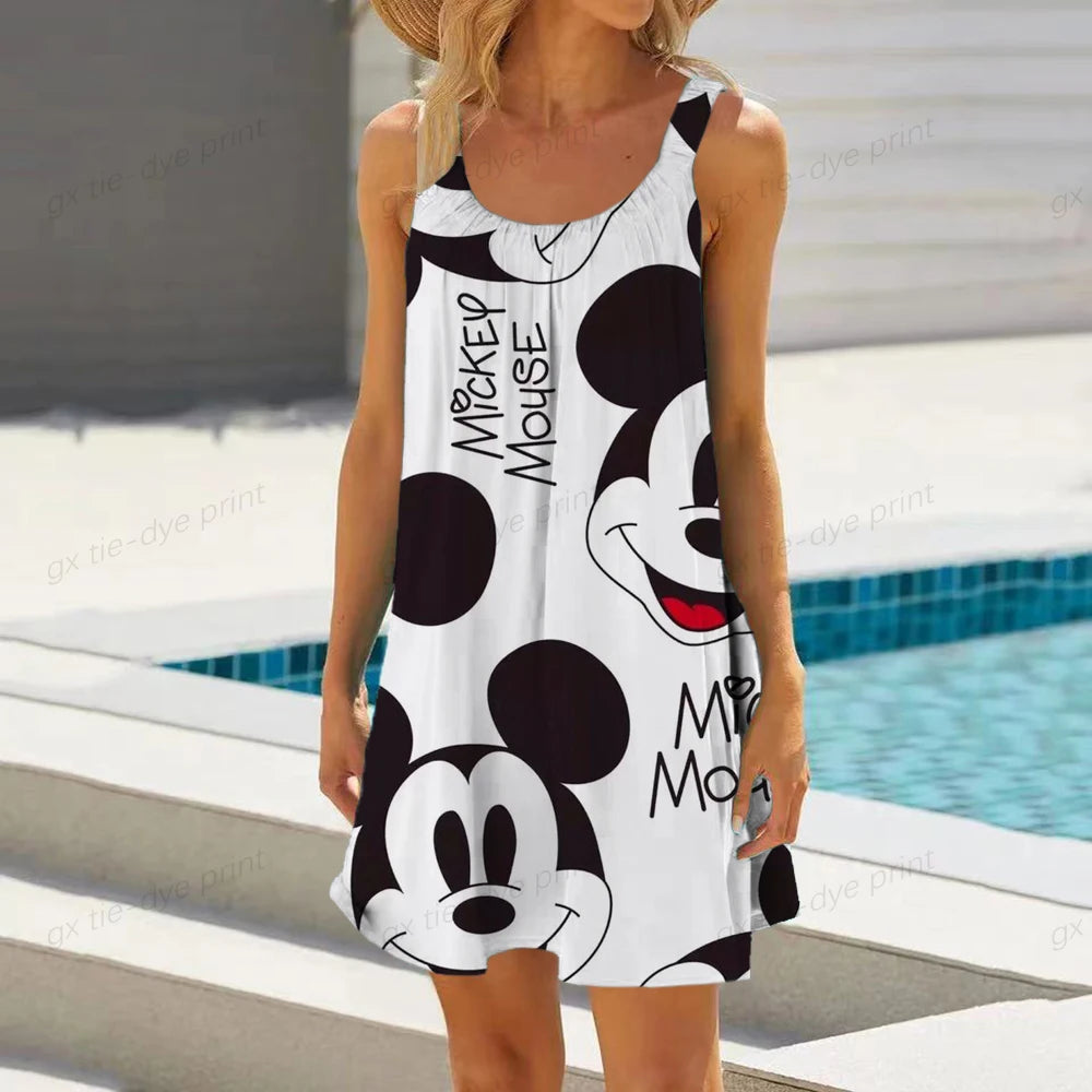 Minnie Mouse Elegant Dresses For Women Woman 2024 Disney Beach Dress Mickey Dress Fashion Top Print Casual Loose Oversized Dyr - Seprincess