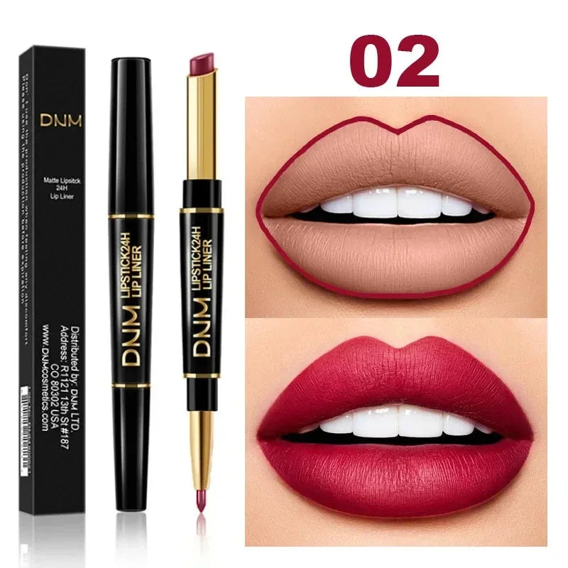 2 In 1 Matte Lipstick Pencil Double Ended Lip Liner Pen Red Nude Long Lasting Waterproof Lady Charming Lip Pencil Makeup Tools - Seprincess