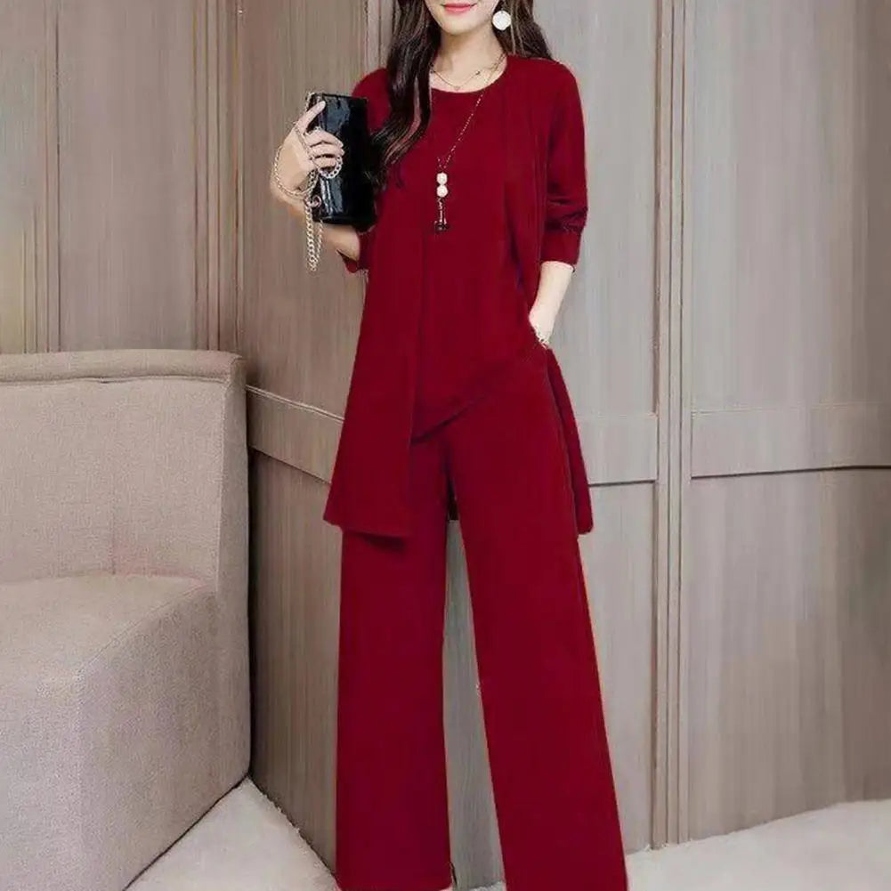 Trendy Irregular Hem Comfortable Vest Top Wide Leg Pants Mid-length Coat Set Breathable Loose Outfit Daily Clothing - Seprincess