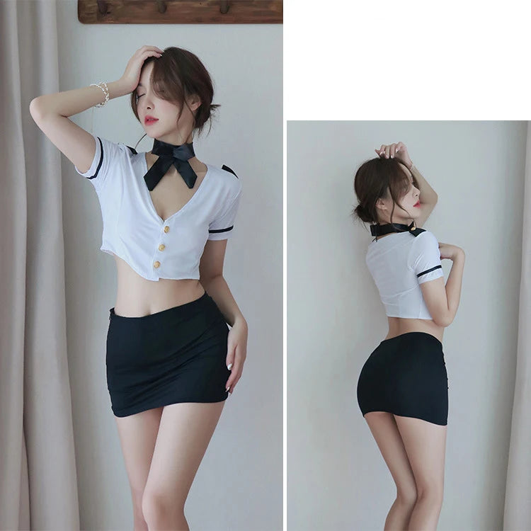 Hot Sexy Erotic lingerie Flight attendant deep V ultra short skirt passion Babydoll sexy outfits lingerie sexy woman clogs xxx - Seprincess