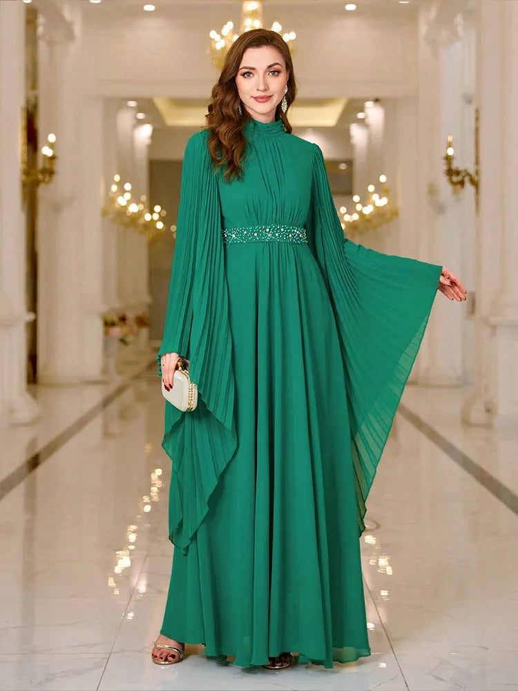 Ramadan Batwing Sleeve Pleated Butterfly Abaya Islam Muslim Maxi Dress Kebaya Women Kaftan Robe Evening Musulmane Femme Vestidos - Seprincess