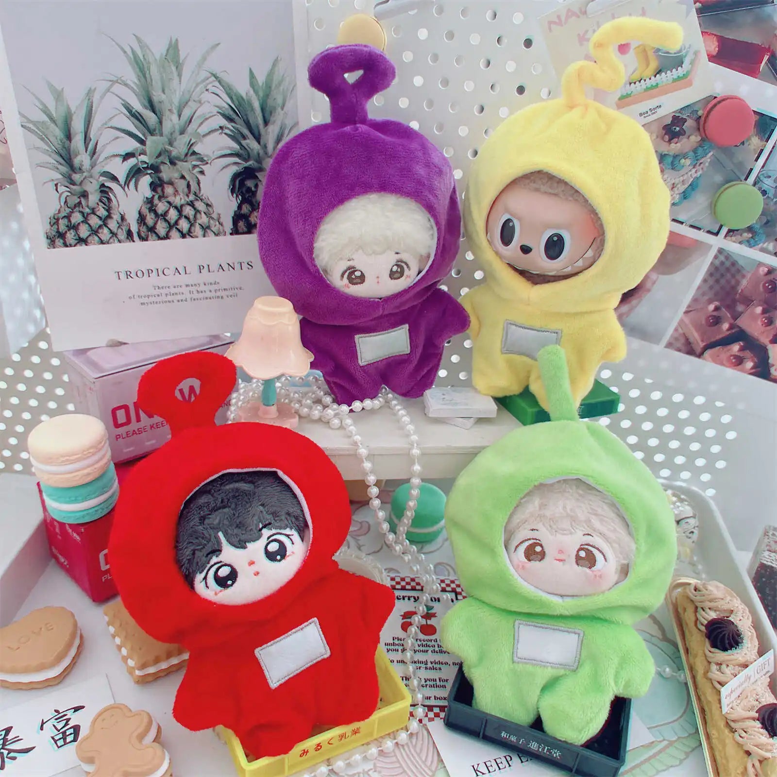 10-15Cm Anime Kawaii Teletubbies Cotton Doll Clothes Labubu Plush Doll Jumpsuit Hat Plushie Baby Crawling Clothes Accessories - Seprincess