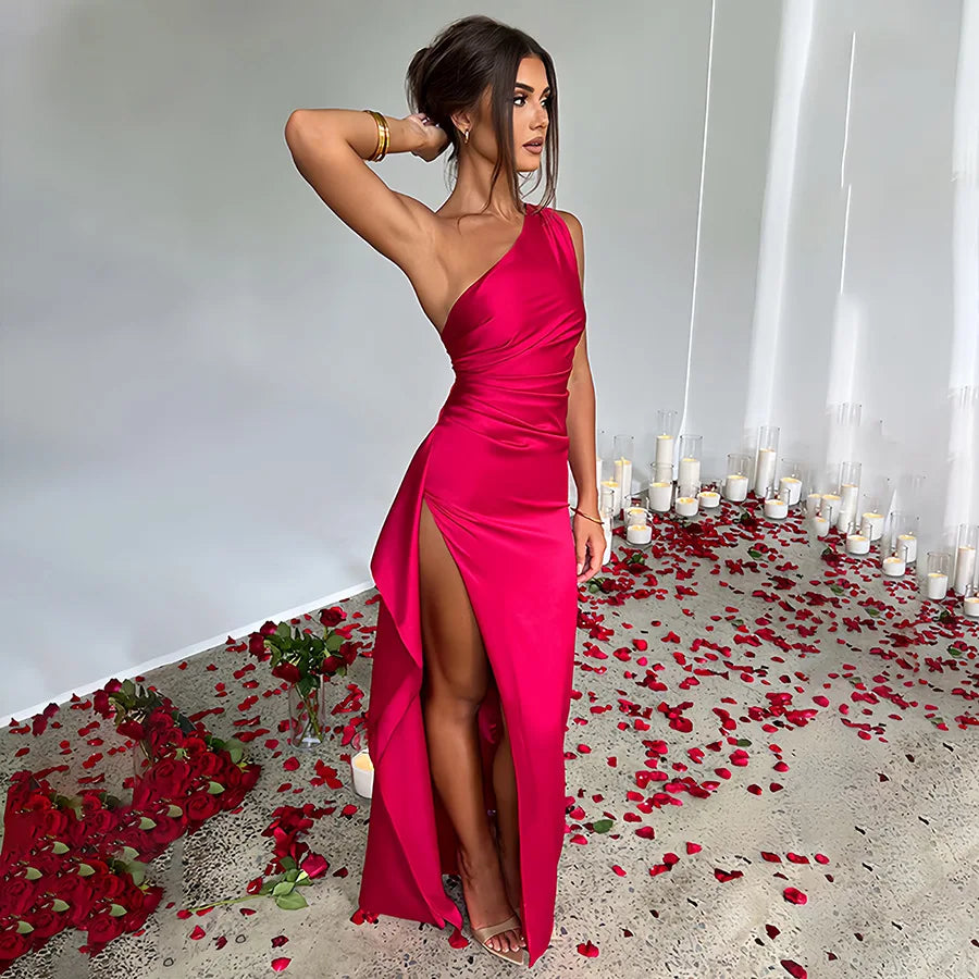 Dresses Women 2024 Summer New Style Design Sexy Sexy Slim Slanted Shoulder Slit Long Dress Women's Elegant Robe De Soiree Femme - Seprincess