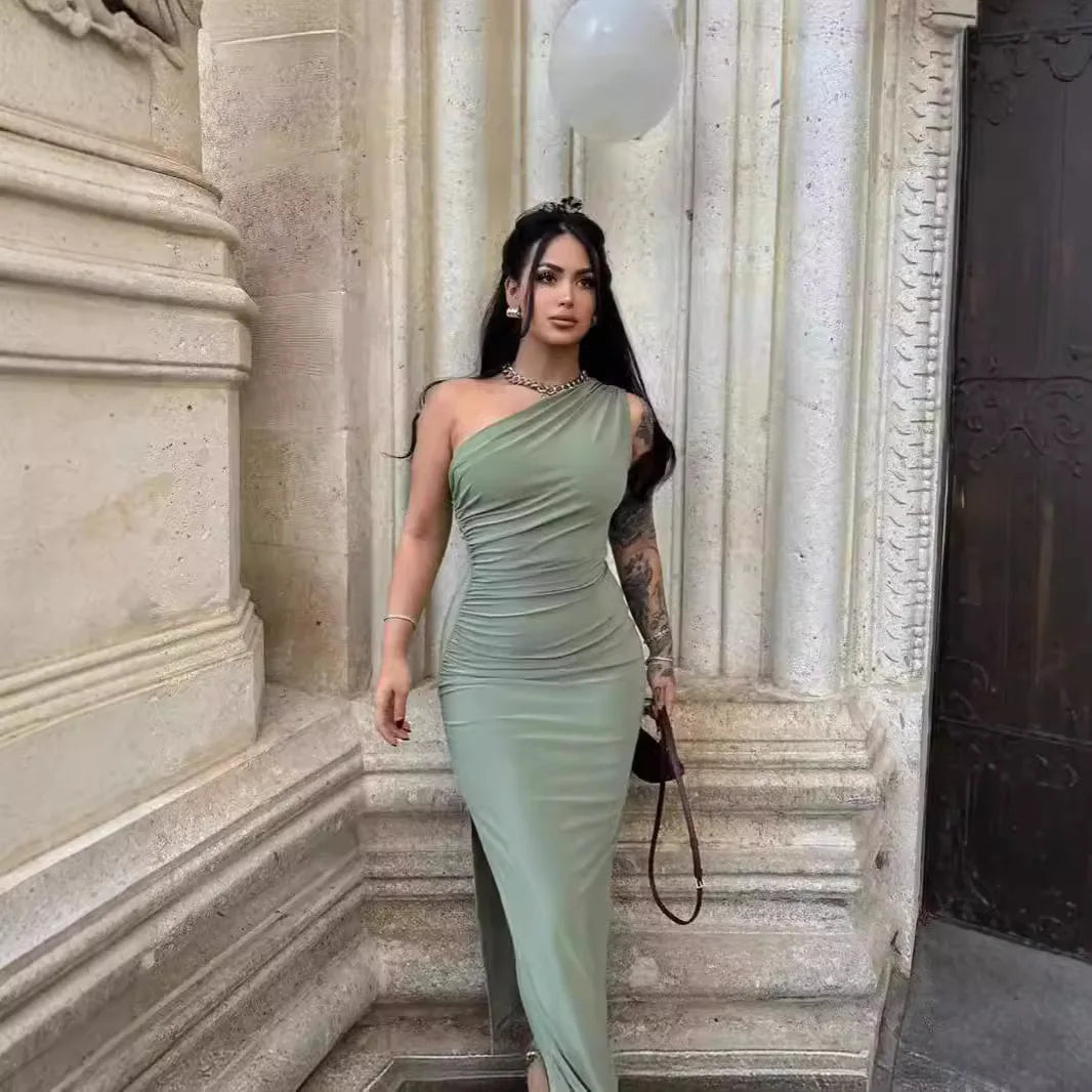 Green Dress Women Fashion Sexy Split Sleeveless Backless Slim Maxi Dress Female Casual Club Elegant Lady Evening Party Dresses - Seprincess