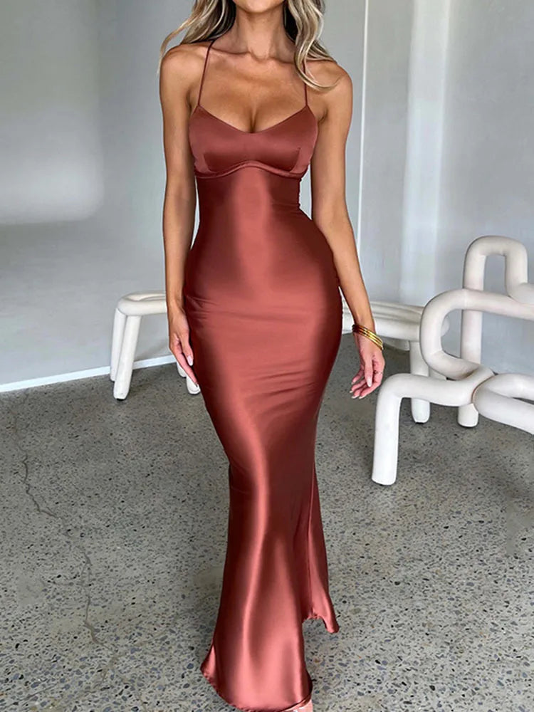 Avrilyaan Satin Backless Slim Sexy Dress Women 2024 Bodycon Long Summer Dress Mermaid Elegant NightClub Party Dresses Vestidos - Seprincess