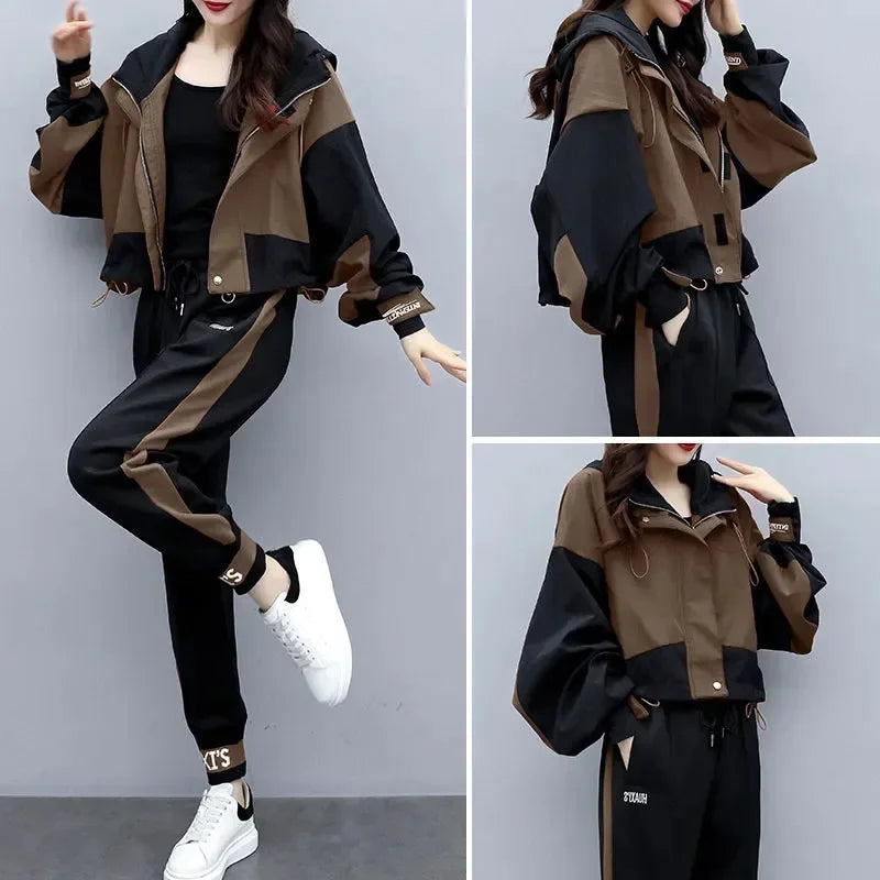 Women's Tracksuit Korean Elegant Hoodie Zipper Jacket Coat Sport Pants Two Piece Suit 2024 Spring Autumn New in Matching Set - Seprincess