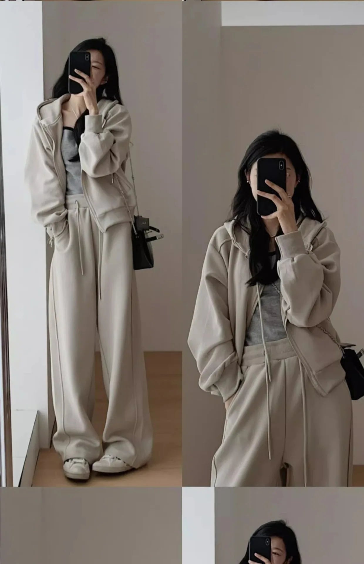 2024 Autumn Winter New Solid Loose Women's Hoodie and Sweatpants Two Piece Set Korean Fashion Y2k Zip Up Hoodie Sweatshirts - Seprincess