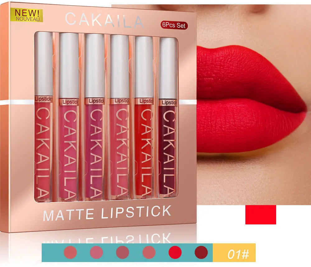 CAKAILA 6Pcs/Set Velvet Matte Lipstick 24HR Lasting Rich Matte Finish Liquid Lipstick Lip Gloss Nude Glaze Makeup Cosmetic - Seprincess