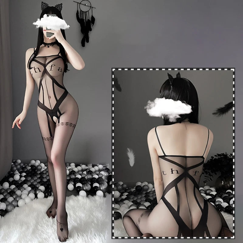 Tights Silk Body Stockings Female Erotic Lingerie Women Sexy Open Crotch Underwear Thin Transparent Bodysuit Cosplay Costumes