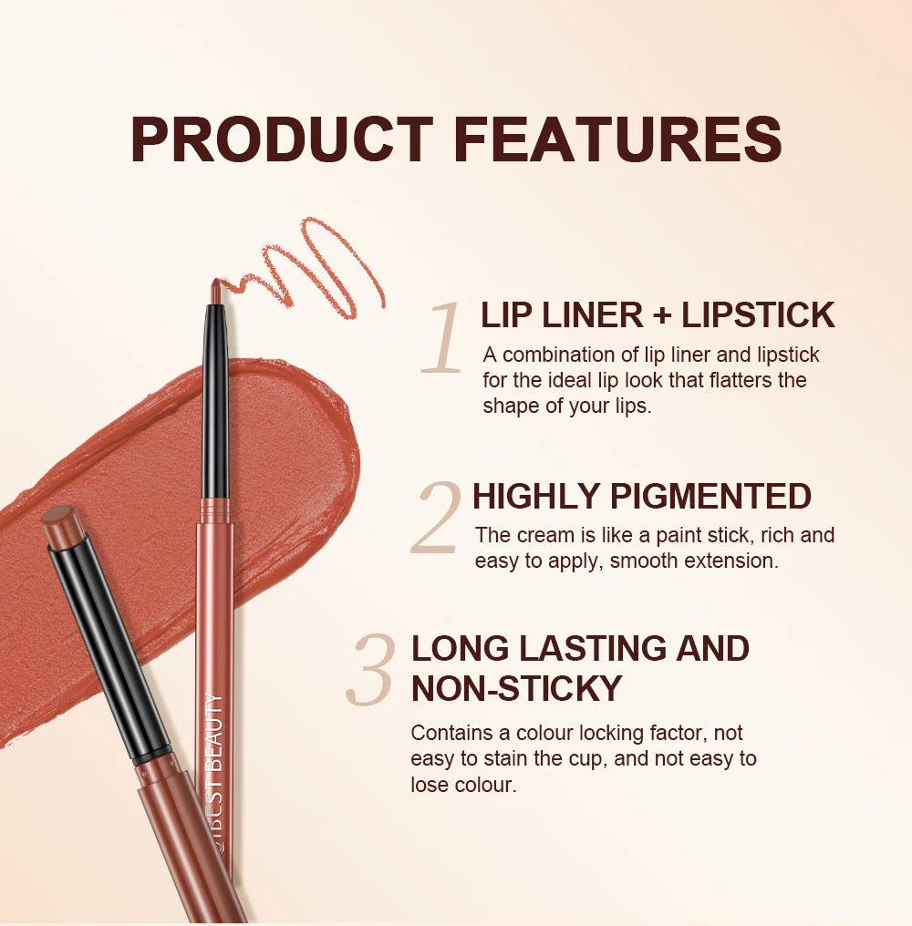 QIBEST 2pcs Matte Lipstick Lipliner Pen Makeup Set Nude Lip Liner Pencil Long Lasting Lipstick Pen Contour Waterproof Lip Stain - Seprincess