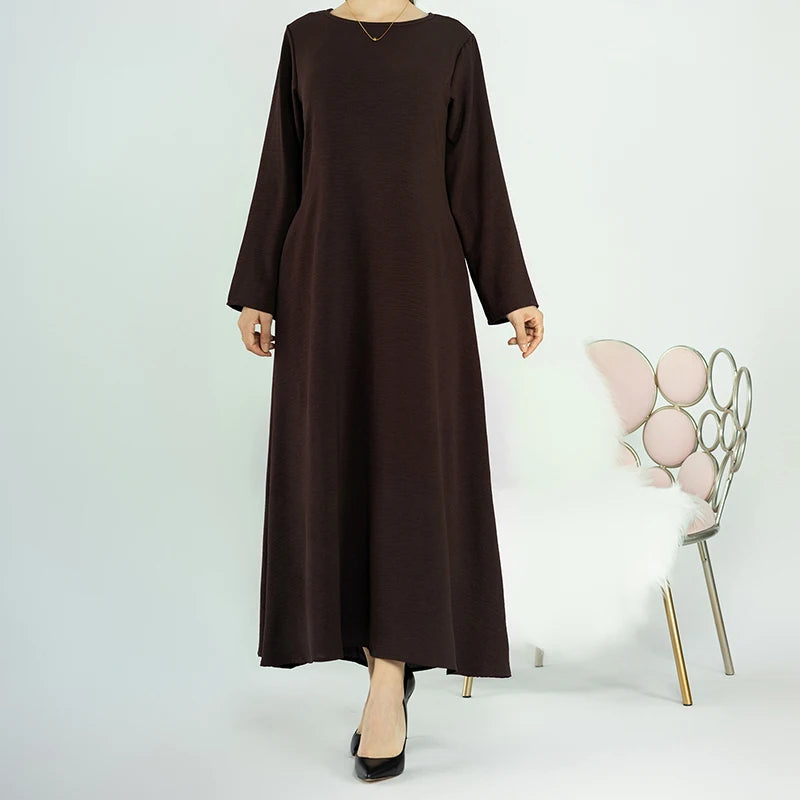 New Abaya Under Dress Long Sleeve With Pockets High Quality Jazz Crepe EID Muslim Women Basic Solid Modest Maxi Islamic Clothing