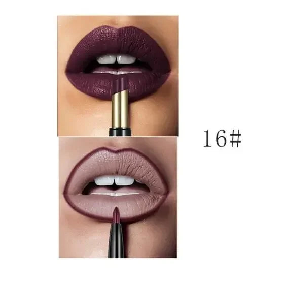 Pudaier 16 Colors Double Ended Lipstick Lip Pencil Combination Waterproof Makeup Long Lasting Beauty Half Matte Lip Stick - Seprincess