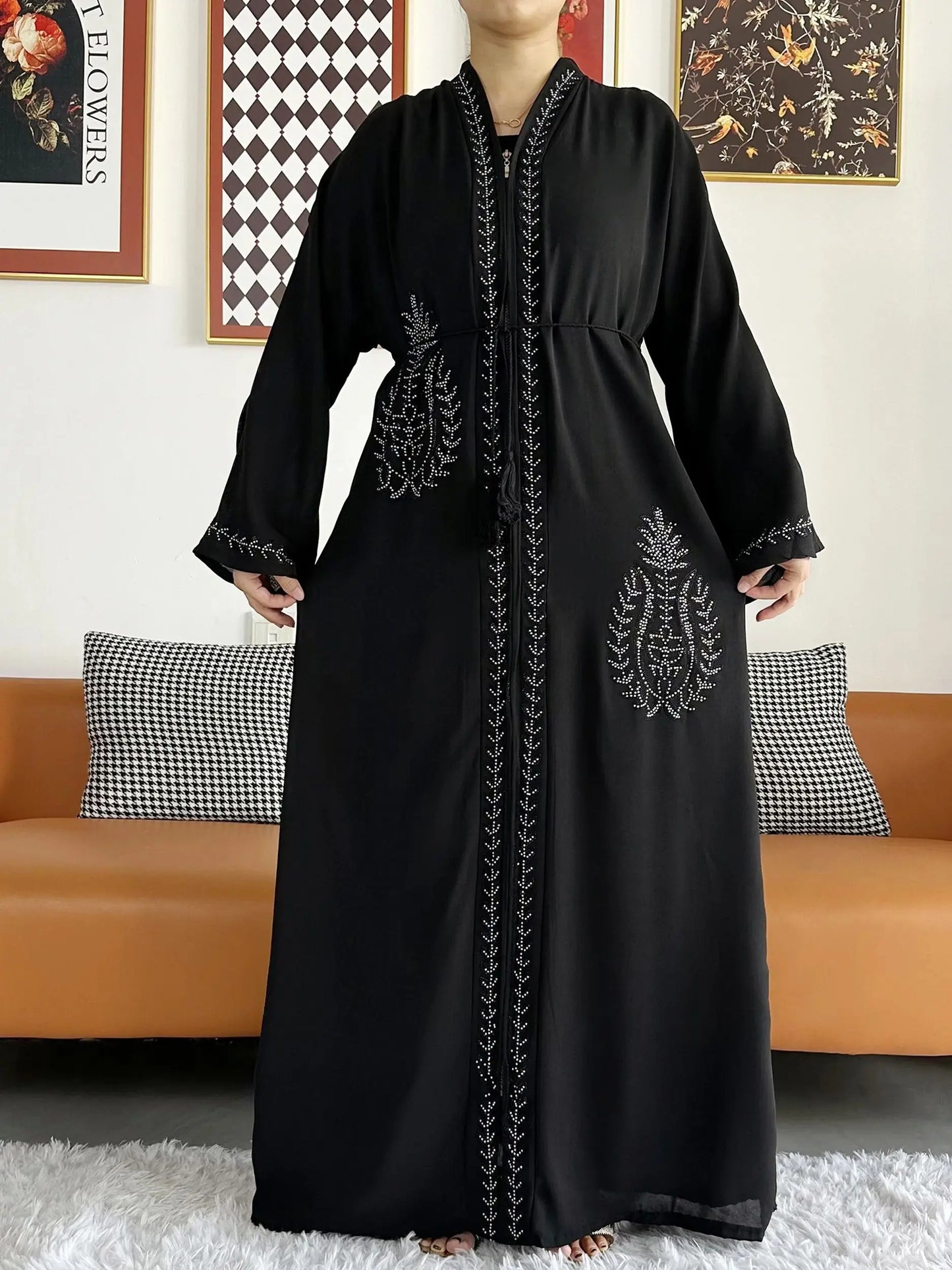 New Women Elegant Dress Chiffon Open Abaya with Zipper Muslim Women Dress Islamic Clothing Cardigan Abaya Women Muslim Dress