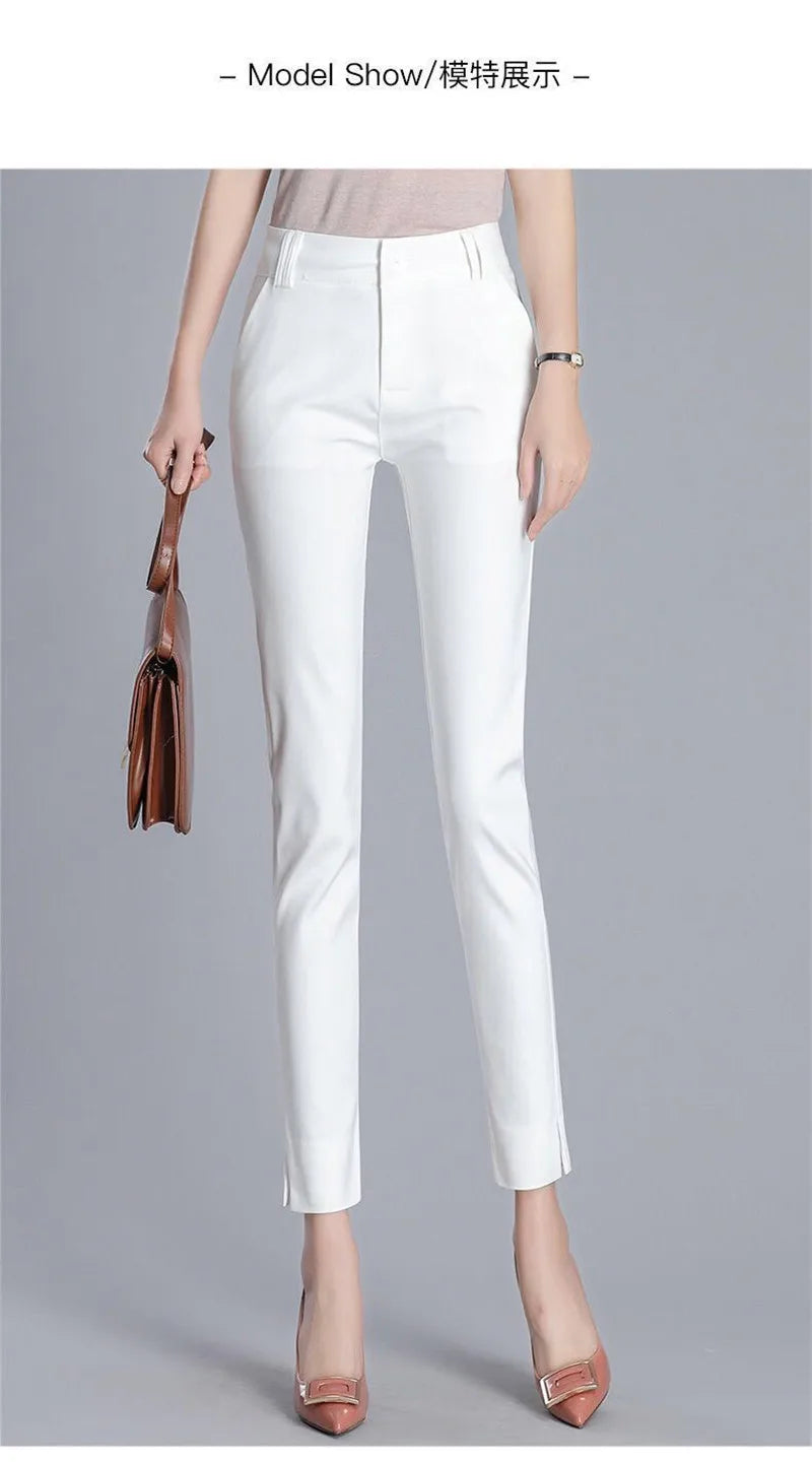 White Pants 2024 New Spring Summer High Waist Slim Stretch Pencil Pants Office Ladies Elegant Suit Pants Women Straight Trousers