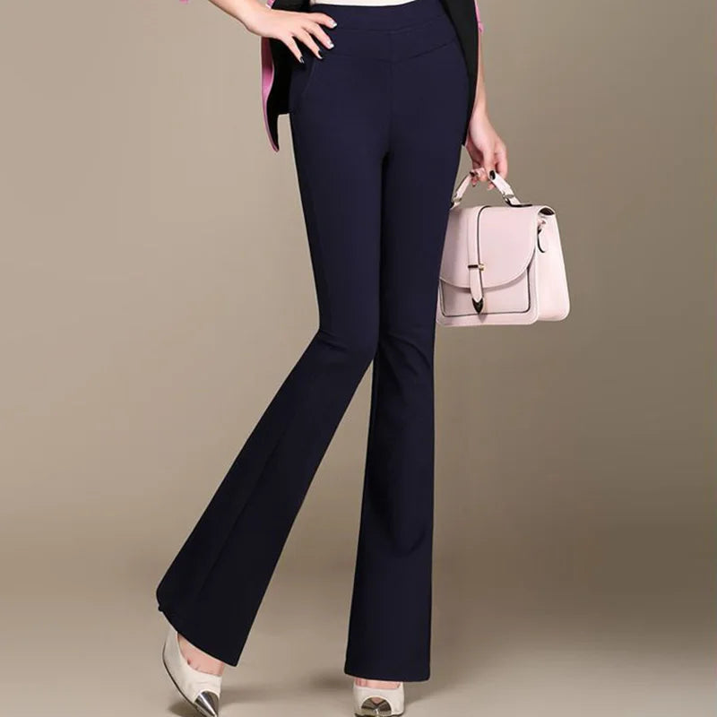 Fashion Loose Elastic High Waist Pockets Solid Color Pants Women's 2023 Autumn New Office Lady Commute All-match Casual Pants