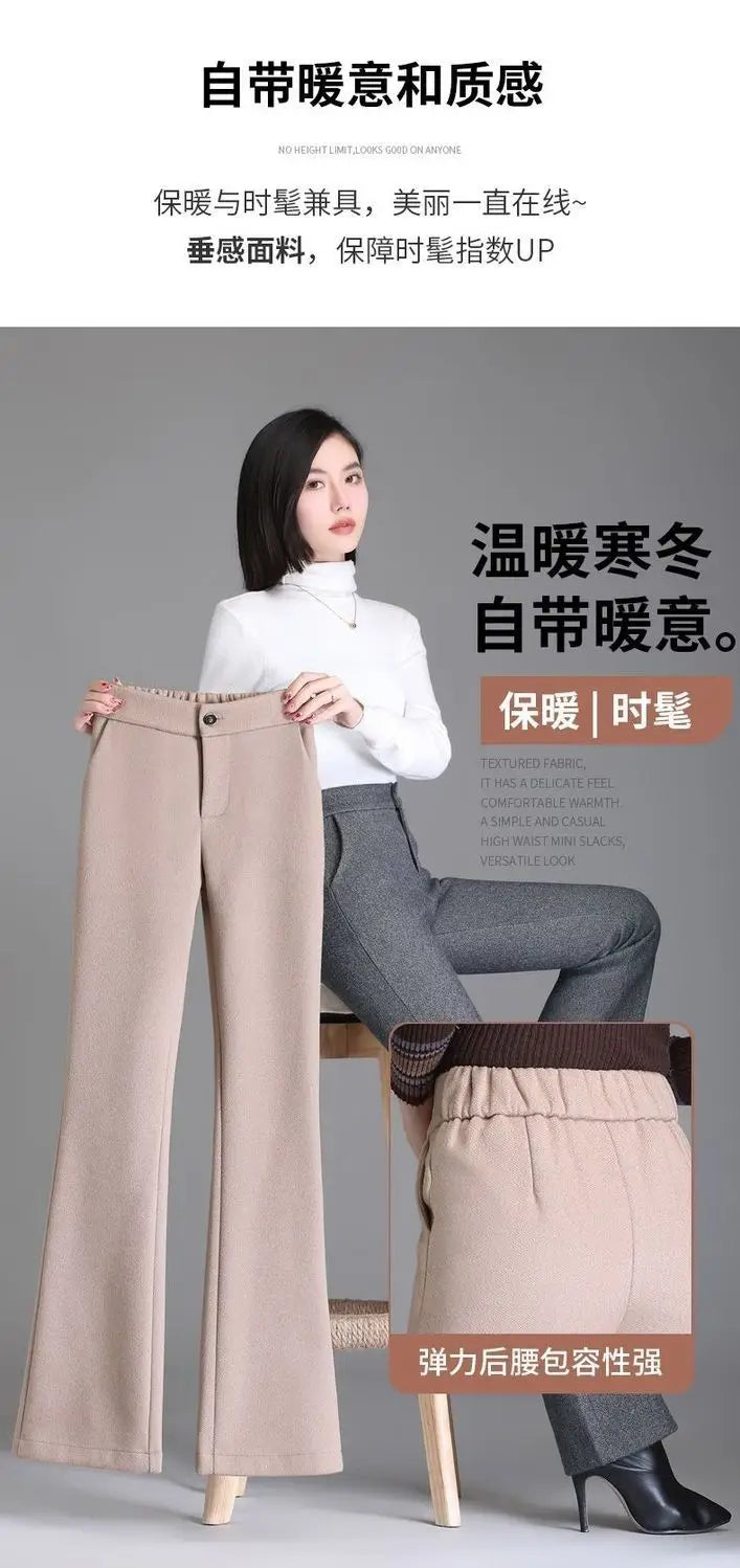 Autumn and Winter New Style Elastic Waist Boot-cut Pants High Waist Slim Straight Pants Fashion Women's Elastic Casual Pants