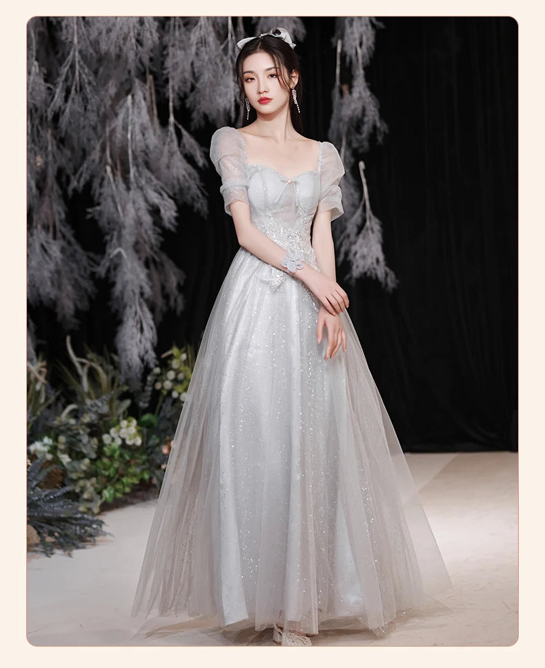 Temperament grey bridesmaid dress 4 Styles Applique Sisters Group Graduation Evening Dresses Simple Wedding Female Guest Dress - Seprincess