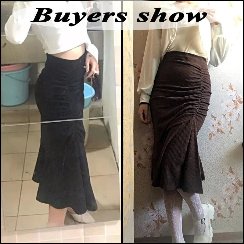 Lucyever Fashion High Waist Midi Skirts for Women 2023 Spring Slim Fit  Hip Mermaid Skirt Woman Korean Ruffles Brown Skirts 2XL - Seprincess