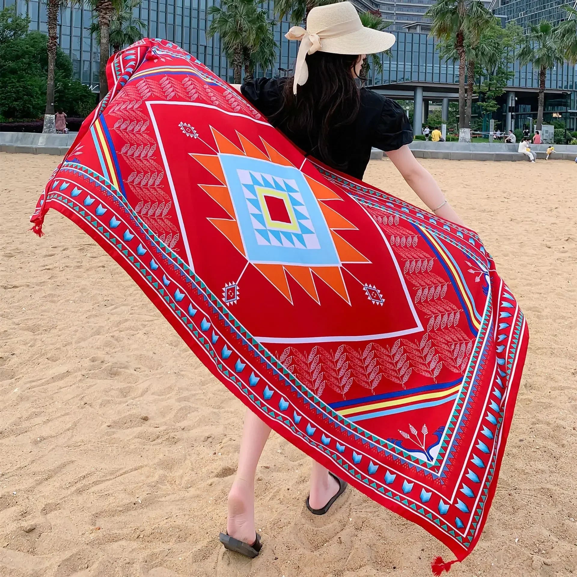 90x180cm Bikini Bathing Swimwear Cover Up Sarong Wrap Scarf Twill Cotton Pareo Beach Cover-Ups Women Large Beach Dress - Seprincess