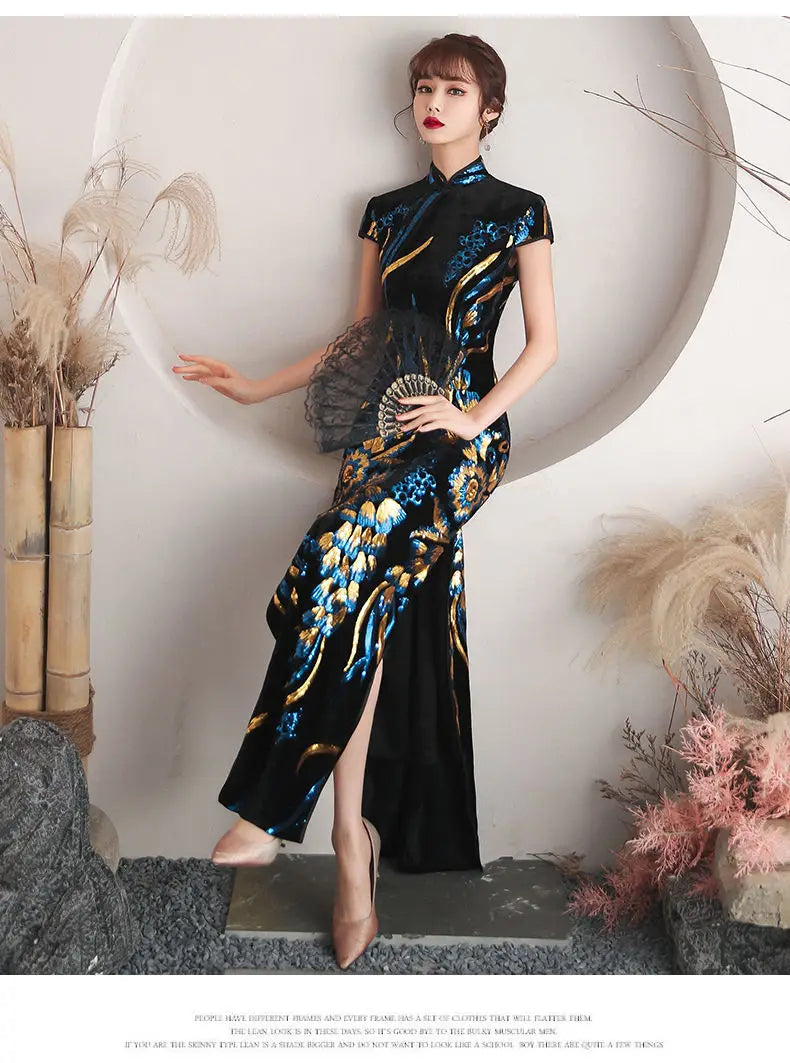 2024 temperament banquet formal dress gold graceful gorgeous thread embroidery qipao dress new retro improved chinese cheongsam - Seprincess