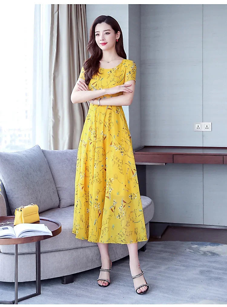 Elegant Long Dress Slimming Medium-length Slim Fit Women's Summer Fashion 2023 New Style Flower Print Outerwear - Seprincess