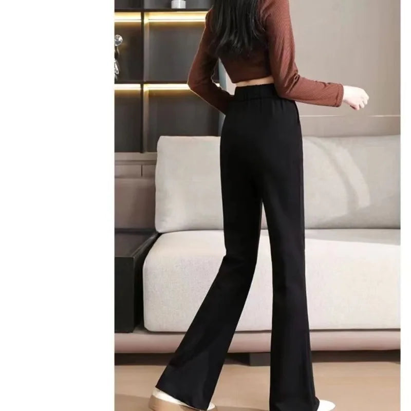 Women's Autumn and Winter 2023 New Patchwork High Waist Solid Color Slim Fit Slimming and Draping Feeling Plush Long Pants