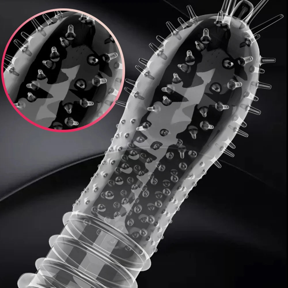 Reusable Spike Condoms Penis Extension Sleeves Sex Toys For Men Delay Ejaculation Sex Toys Enlargement Sperm Lock Cock Ring 18+ - Seprincess