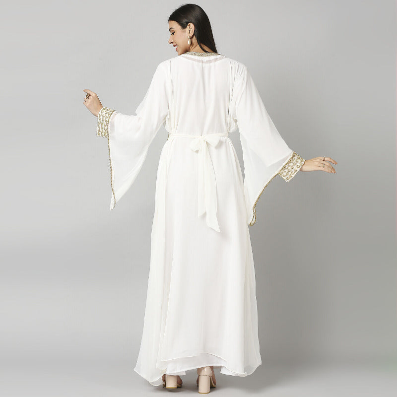 Off-White Morrocan Dubai Kaftans Ramadan Abaya Fara Maxi Gown Dress Fashion Trends - Seprincess