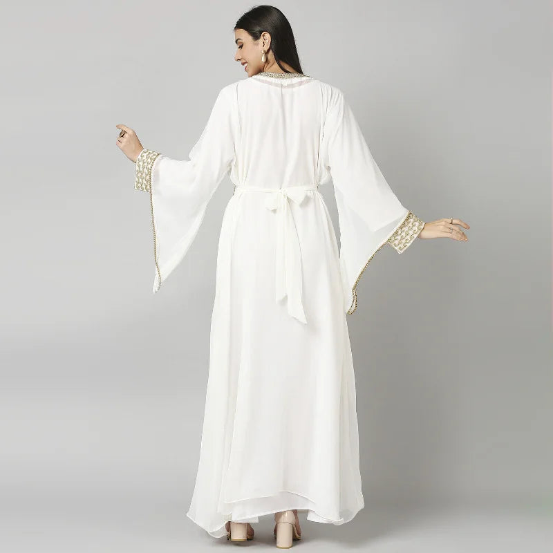 Off-White Morrocan Dubai Kaftans Ramadan Abaya Fara Maxi Gown Dress Fashion Trends - Seprincess