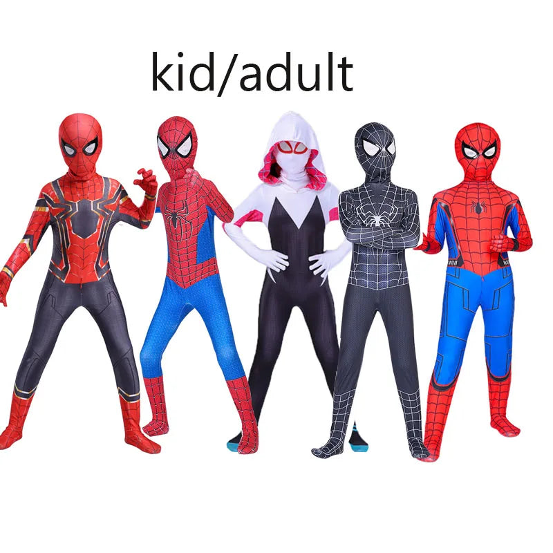 Kids Superhero Spider Costume Spandex Jumpsuit Halloween Cosplay Costumes Bodysuit Kids Head Cover Separation Party Set - Seprincess