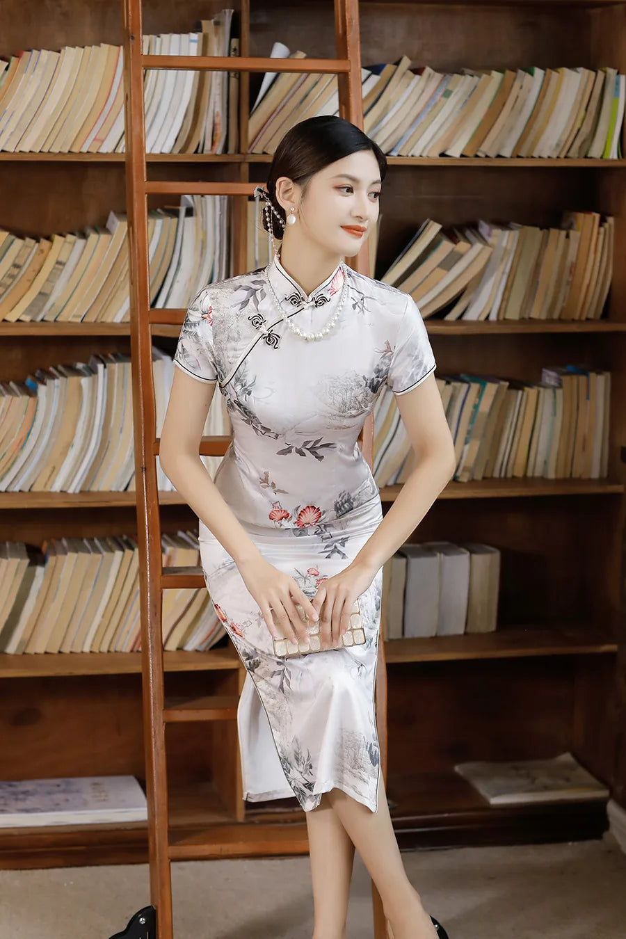 Chinese Style Cheongsams Woman Traditional Dress Floral Print Qipao Satin Vestido Para Mujer Slitting Hem Bodycon Large Size 5Xl - Seprincess